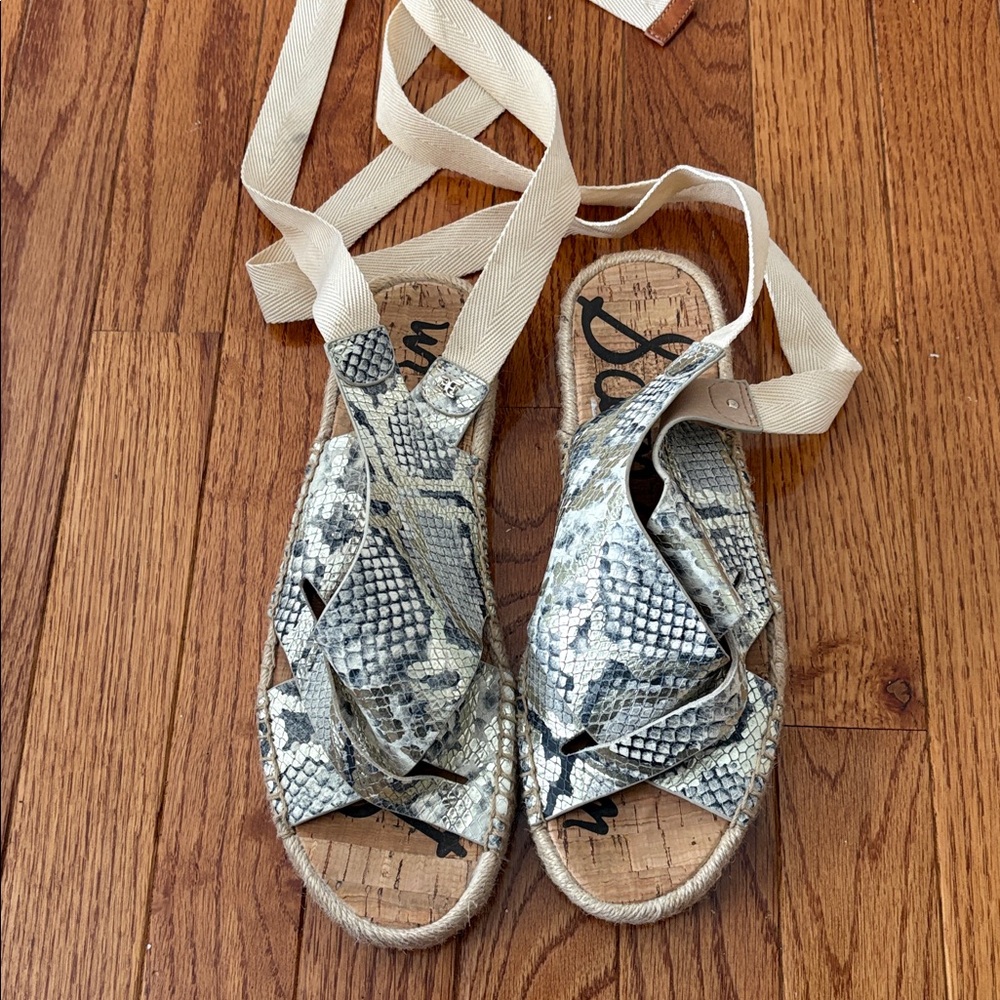 Sam Edelman Snake Print Espadrille Sandals with Cream Ties